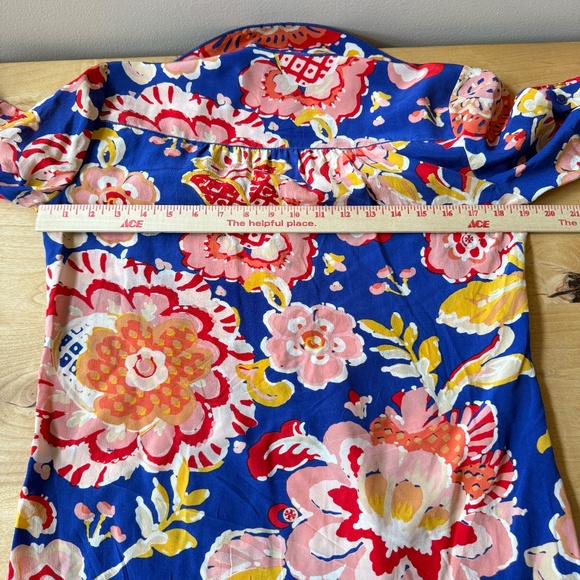 TORY BURCH SHIRT SILK BUTTON FRONT FLORAL ROLL TAB SLEEVE CHEST POCKET VIBRANT 4 - Picture 10 of 13